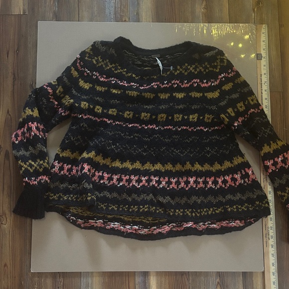 Free People Through The Storm Fair Isle sweater black multicolored size small - Picture 2 of 7